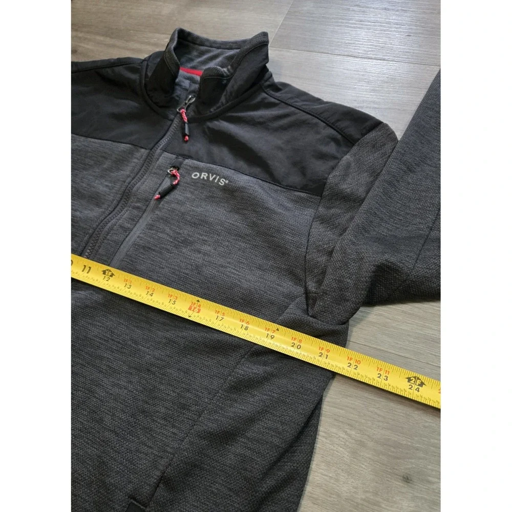 Mens ORVIS Gray Black Bonded Mesh Full Zip Fleece Casual Jacket Size Medium